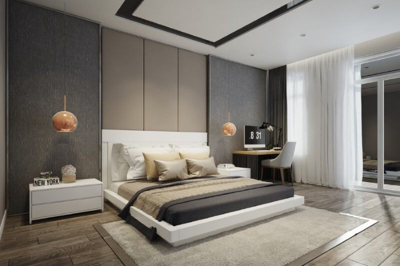 Mẫu giường ngủ gỗ hiện đại với tông màu trắng mang lại cảm giác tự nhiên, nhẹ nhàng và nổi bật cho phòng ngủ.